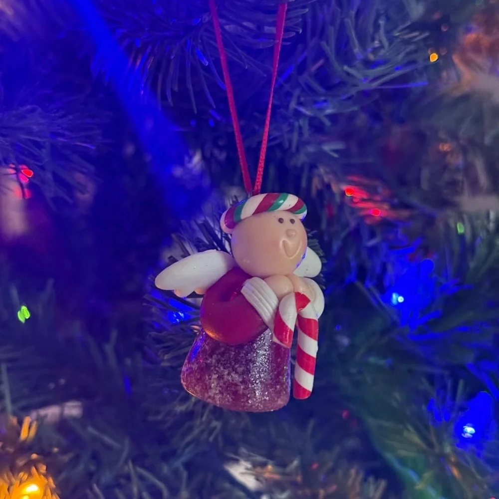 Vintage 1987 Festive Angel Gumdrop Ornament with Candy Cane